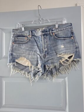 Free People Festival Shorts Light Blue Distressed Denim Cutoff Shorts